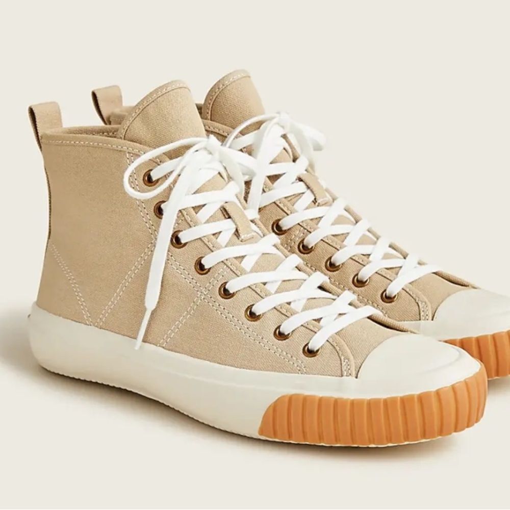 NIB J CREW TAN AND WHITE HIGH TOPS SIZE 7NEW